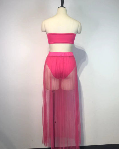Mesh Pleated Three-Piece Skirt