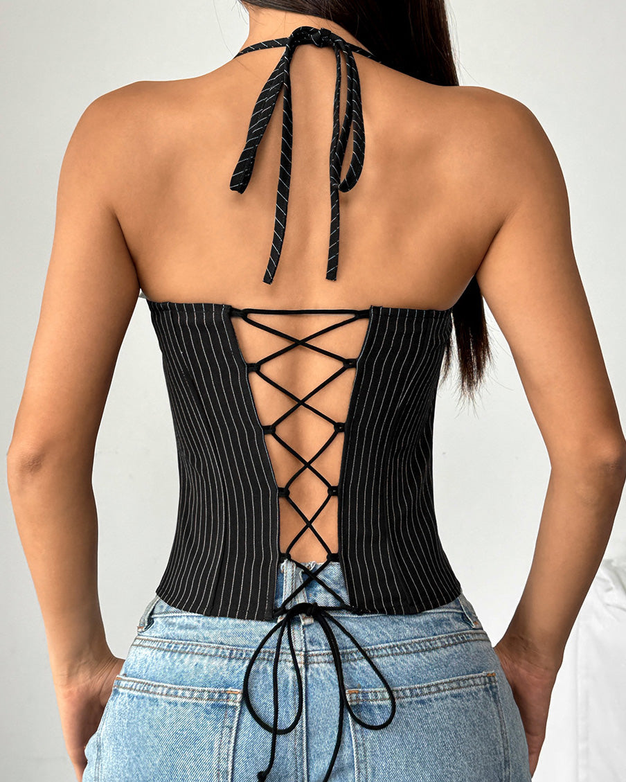 Herringbone Striped Contrasting Color Corset