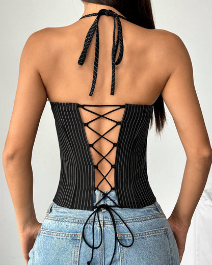 Herringbone Striped Contrasting Color Corset