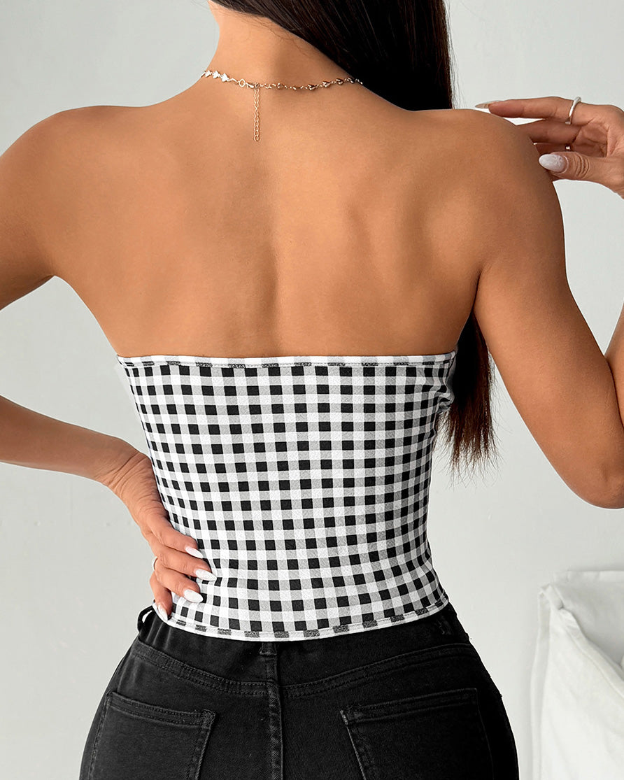 Plaid Bandeau Herringbone Tie Vest