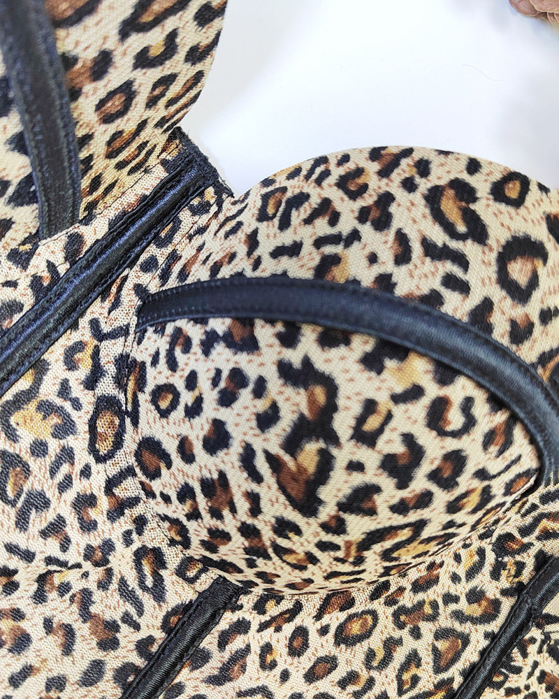 Mesh Floral Herringbone Leopard Print Halter Top