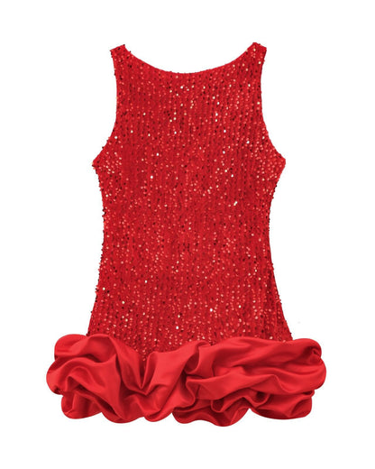 Sleeveless Suspender Flower Bud Patchwork Dress