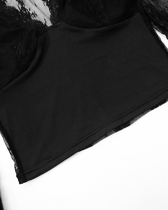 Solid Color Sexy Stitching Lace T-Shirt