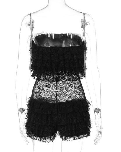 Mesh Lace Tube Top Jumpsuit