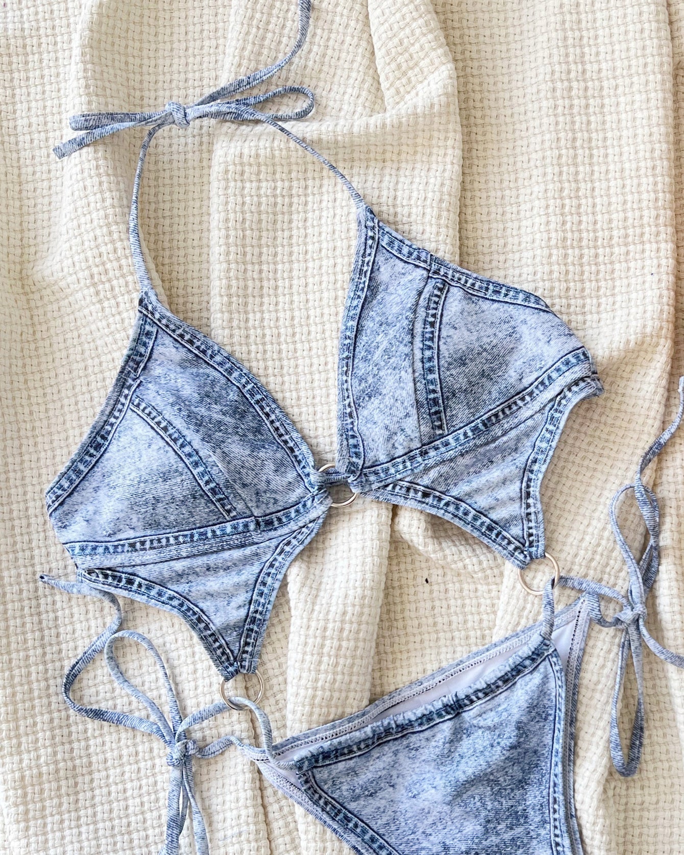 One-Piece Denim Print Swimsuit