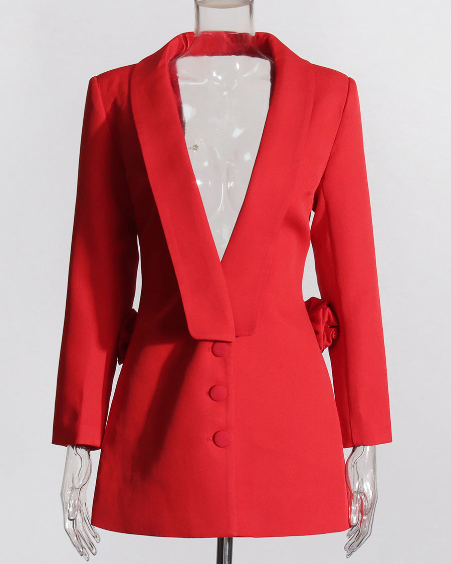 V-Neck Open Back Floral Suit Jacket