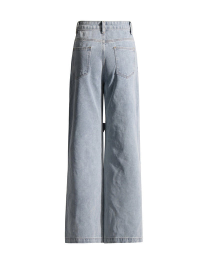 High-Waist Straight-Leg Casual Jeans With Floral Pattern