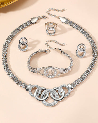 Rhinestone Cross Ring Jewelry 5-Piece Set