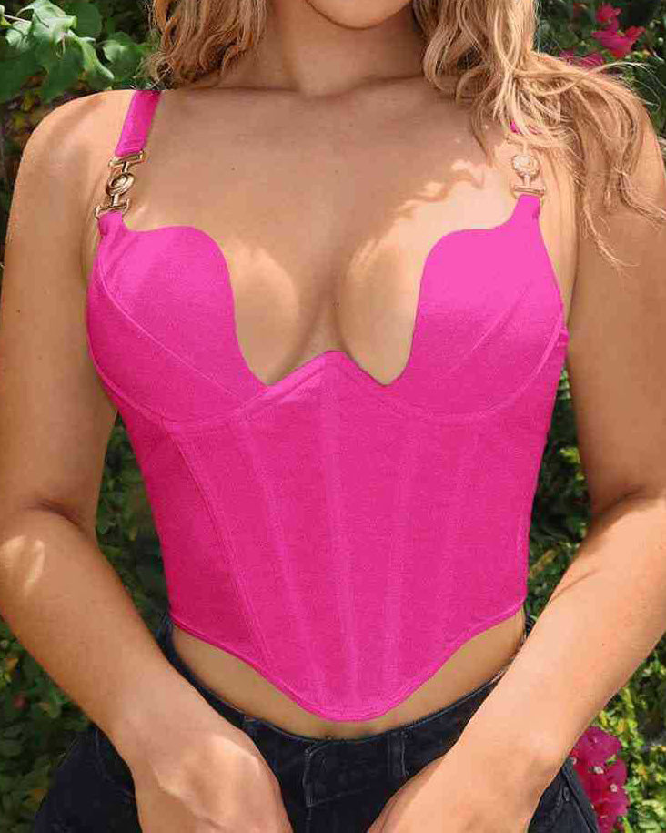 Shell-Shaped Bra Clip Straps Herringbone Waist Tank Top