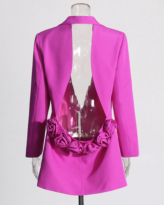 V-Neck Open Back Floral Suit Jacket