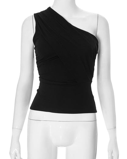 Sleeveless One Shoulder Crop Top