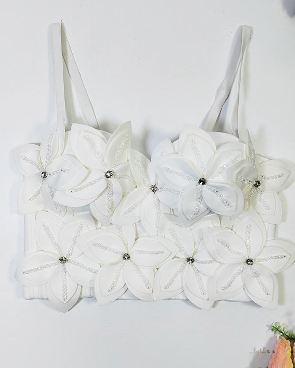 Three-Dimensional Floral Beaded Tube Top