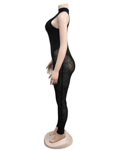 Solid Color Mesh Jumpsuit
