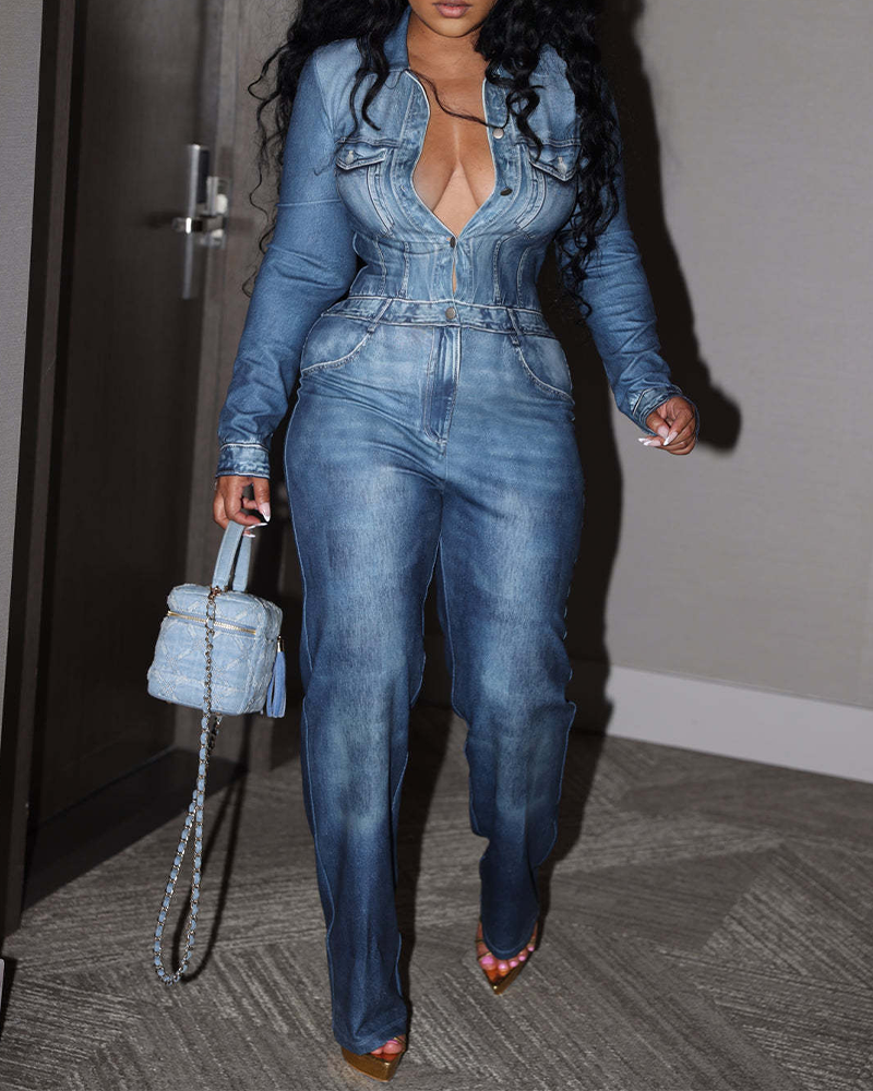 Denim Print Jumpsuit