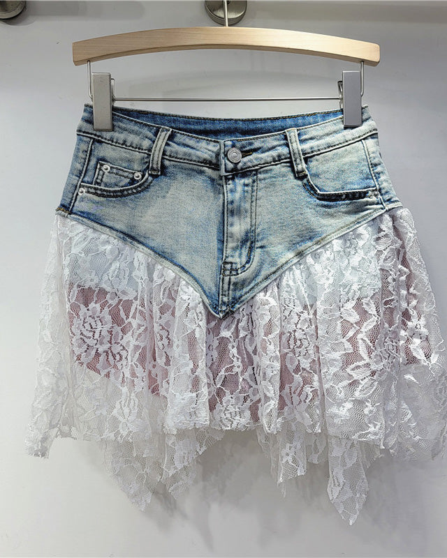 Irregular Lace Mini Skirt