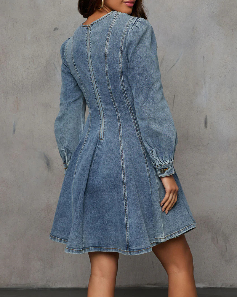 Patchwork Waist Denim Dress