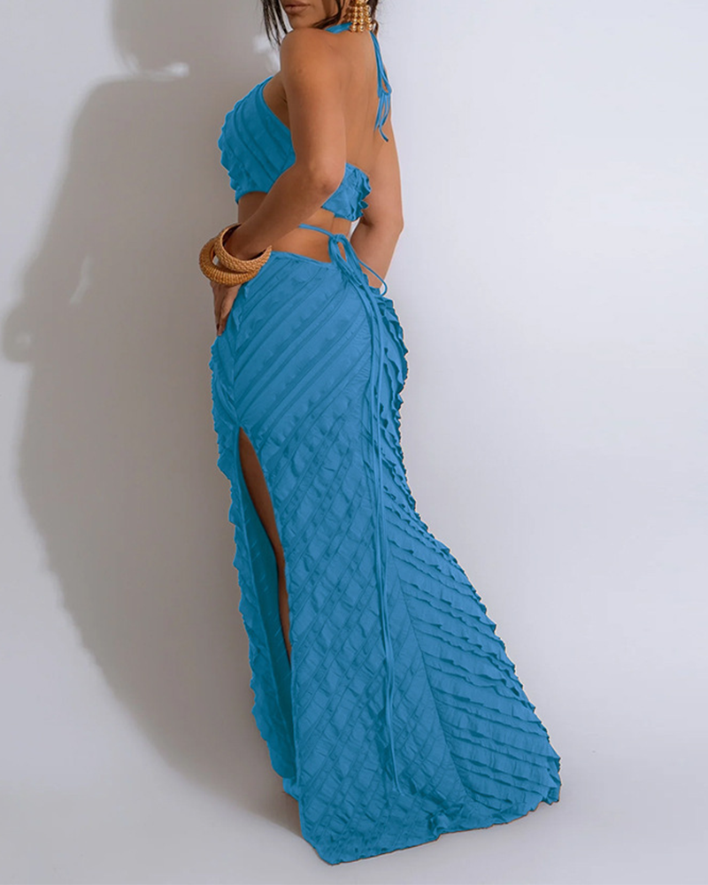 Sexy Halterneck Lace-Up Slim-Fitting Hollow Dress