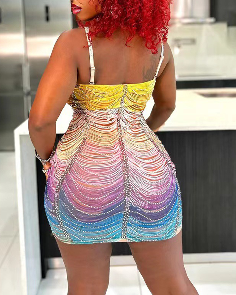 Printed Rhinestone Slim Fit Dress