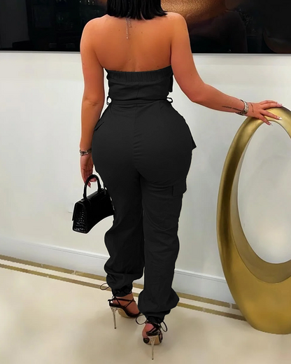 Multi-Pocket Cargo Tube Top Jumpsuit
