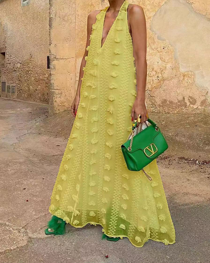 V-Neck 3D Flower Dress