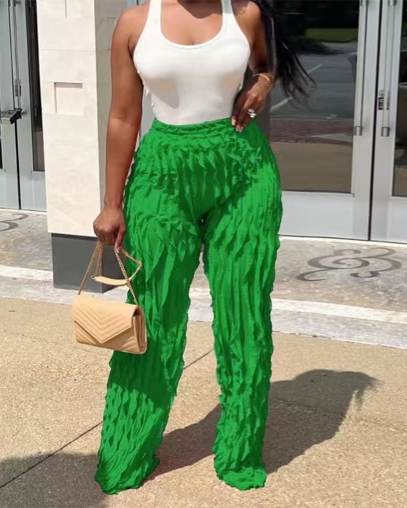 Ruffled Loose High-Waisted Trousers