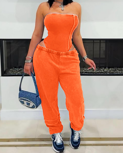 Tubetop Slim-Fit Bodysuit With Loose-Fitting Pants