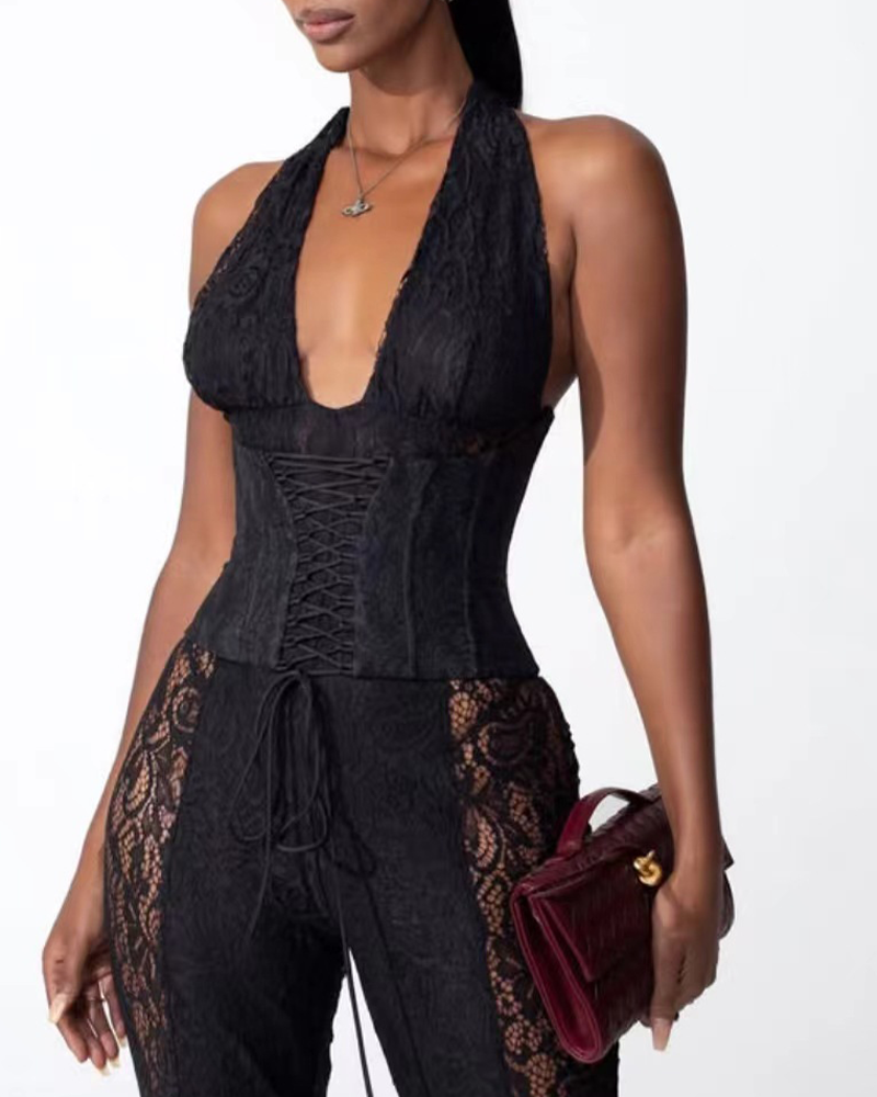 V-Neck Lace Jumpsuit