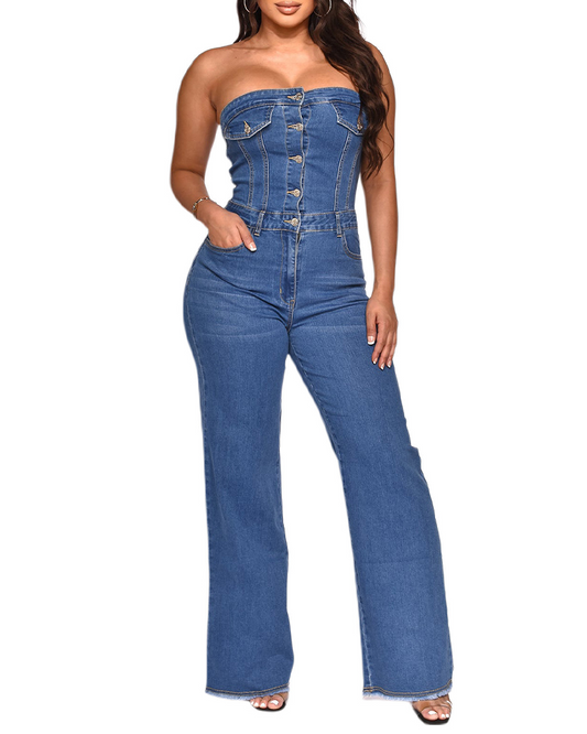 Strapless Slim-Fit Flared Jumpsuit