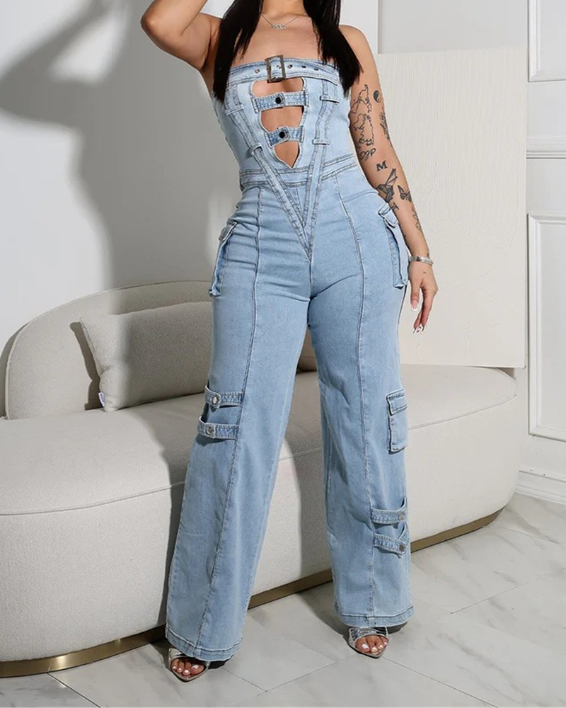 Multi-Pocket Work Denim Jumpsuit