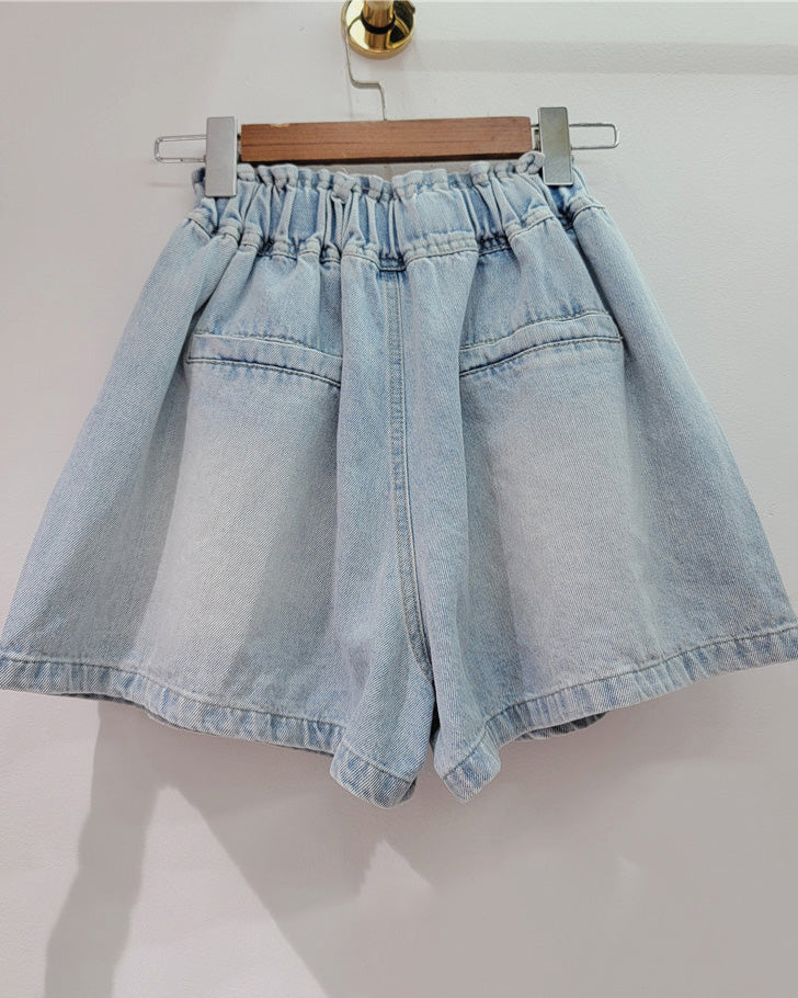 Diamond Beaded High Waist Loose Skinny Denim Wide Leg Shorts