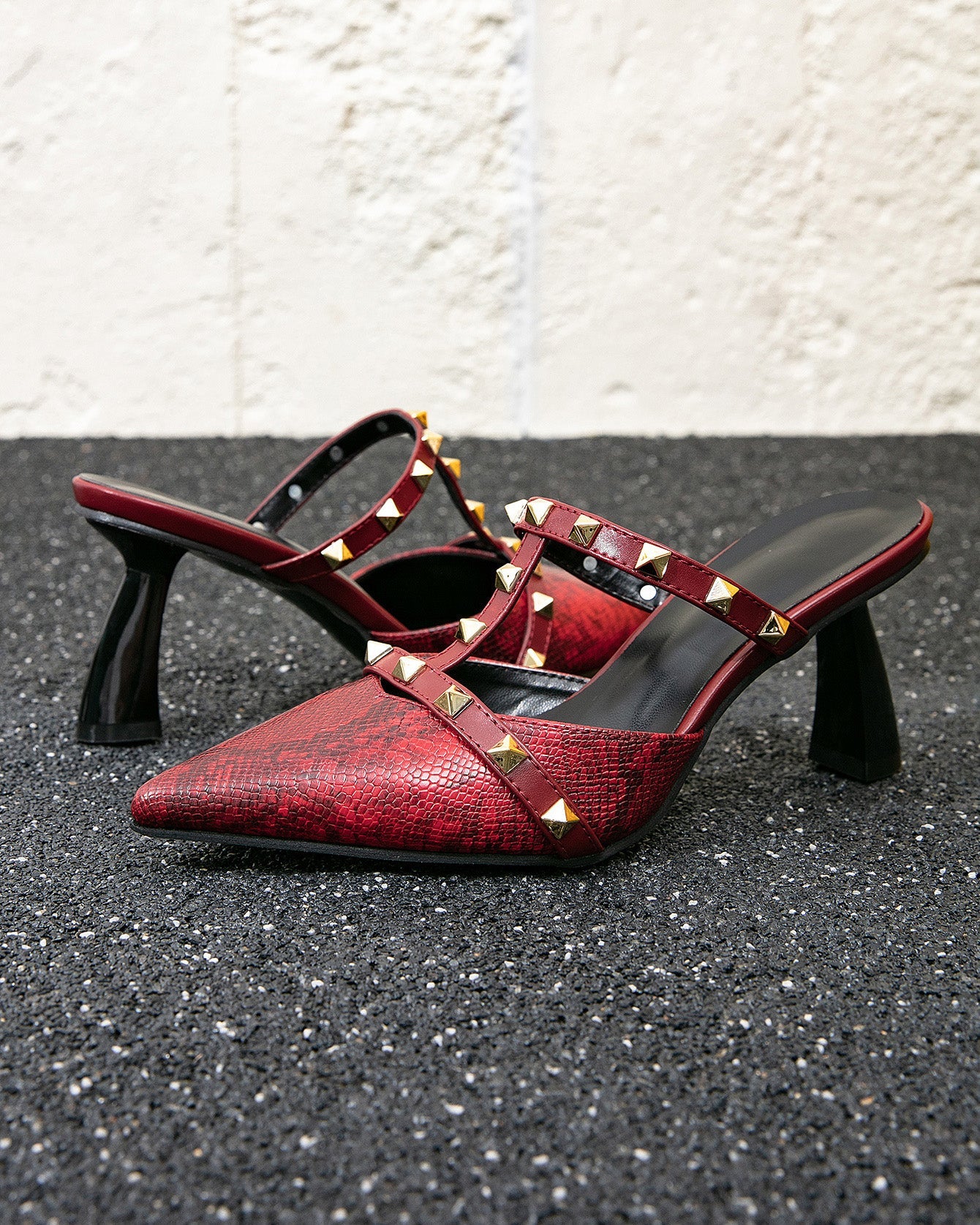 Burgundy Metal High-Heeled Sandals