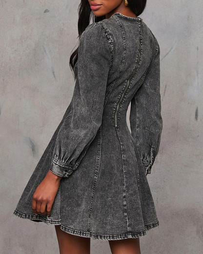 Patchwork Waist Denim Dress