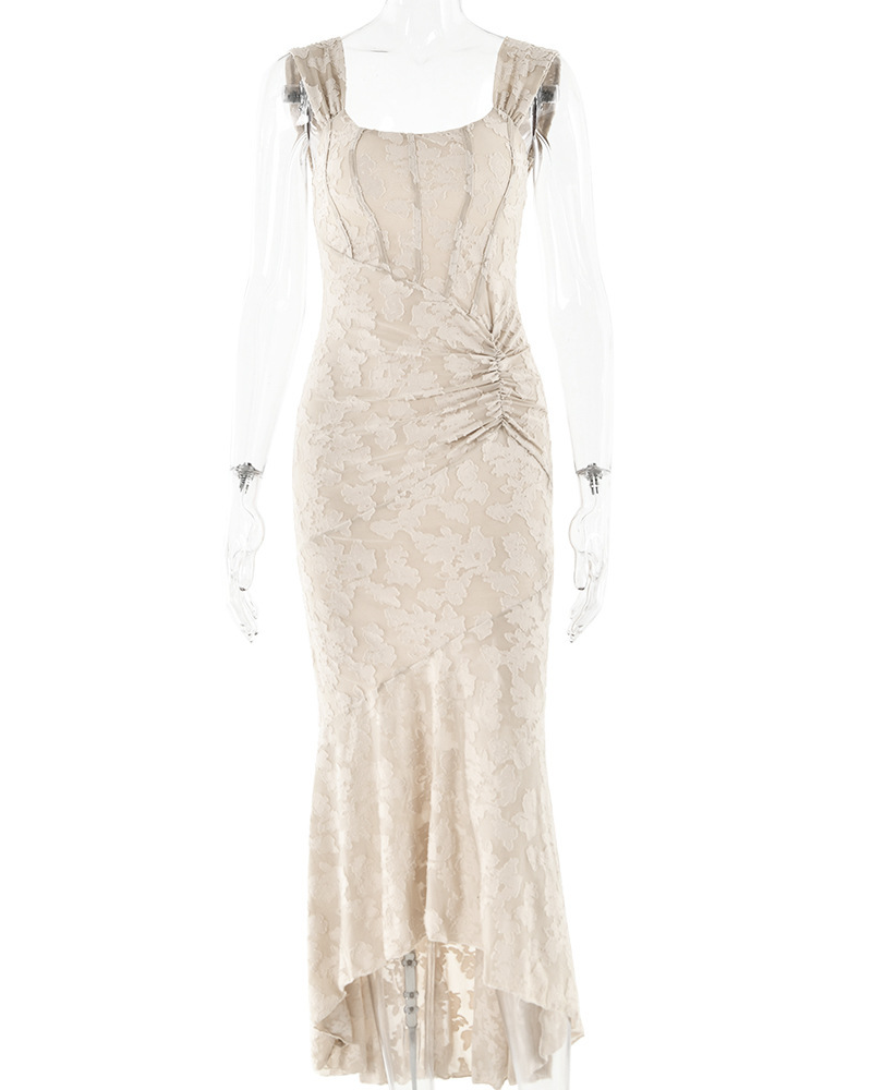 Pleated Hip-Hugging Fishtail Dress