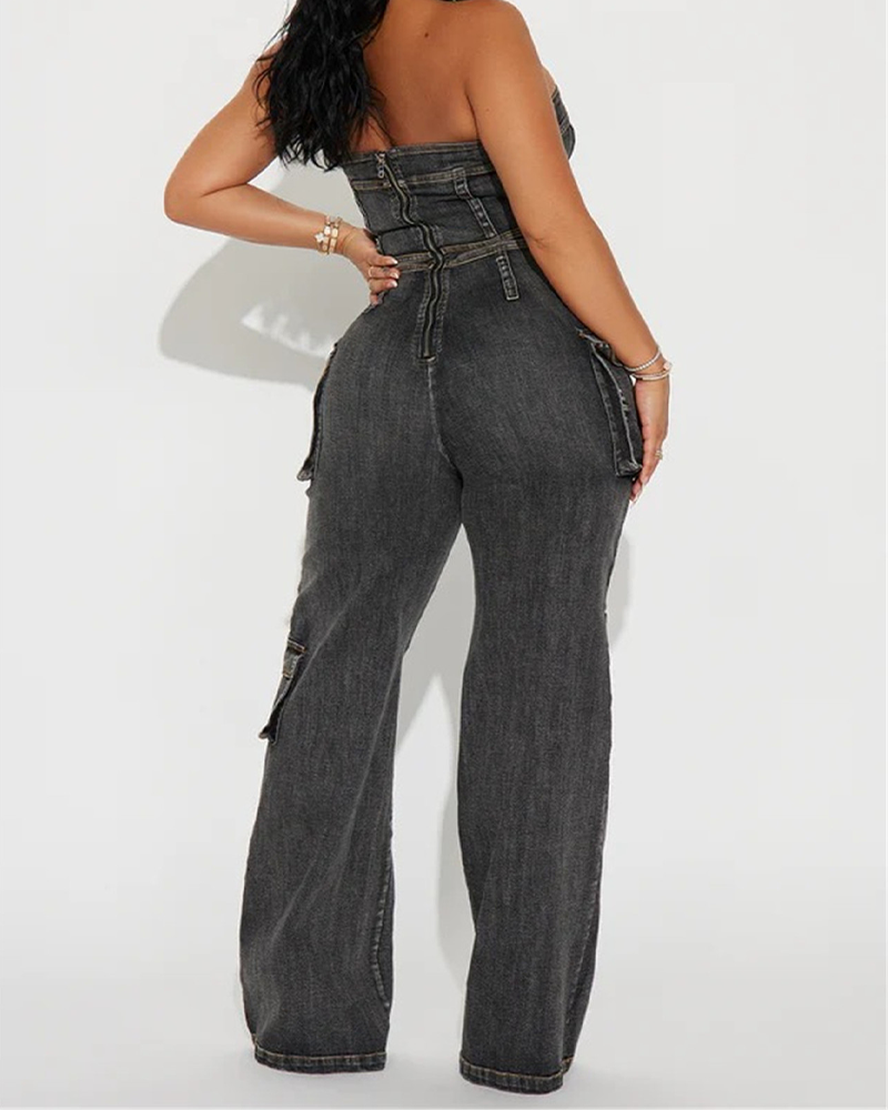 Multi-Pocket Work Denim Jumpsuit