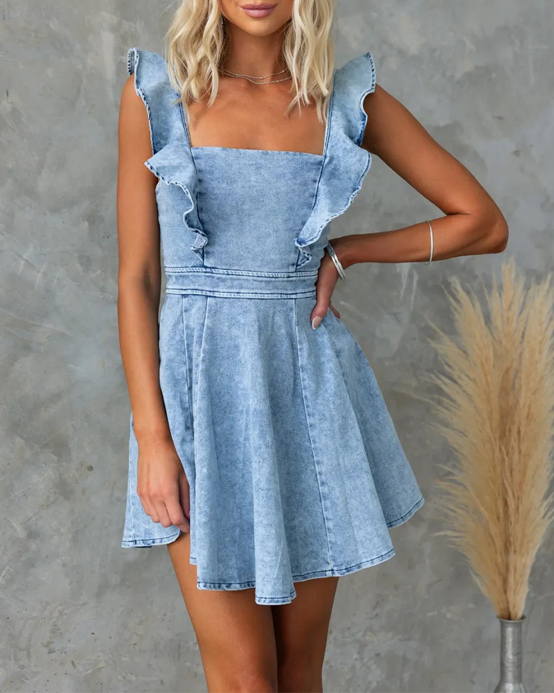 Casual Fly-Sleeved Backless Denim Dress