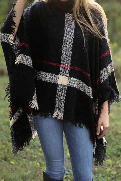 Knitted Contrast Tassel Cloak(5 Colors)