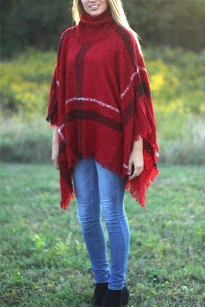 Knitted Contrast Tassel Cloak(5 Colors)