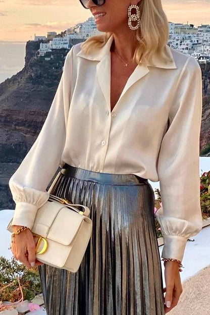 Camisa informal holgada de manga larga con solapa de color liso