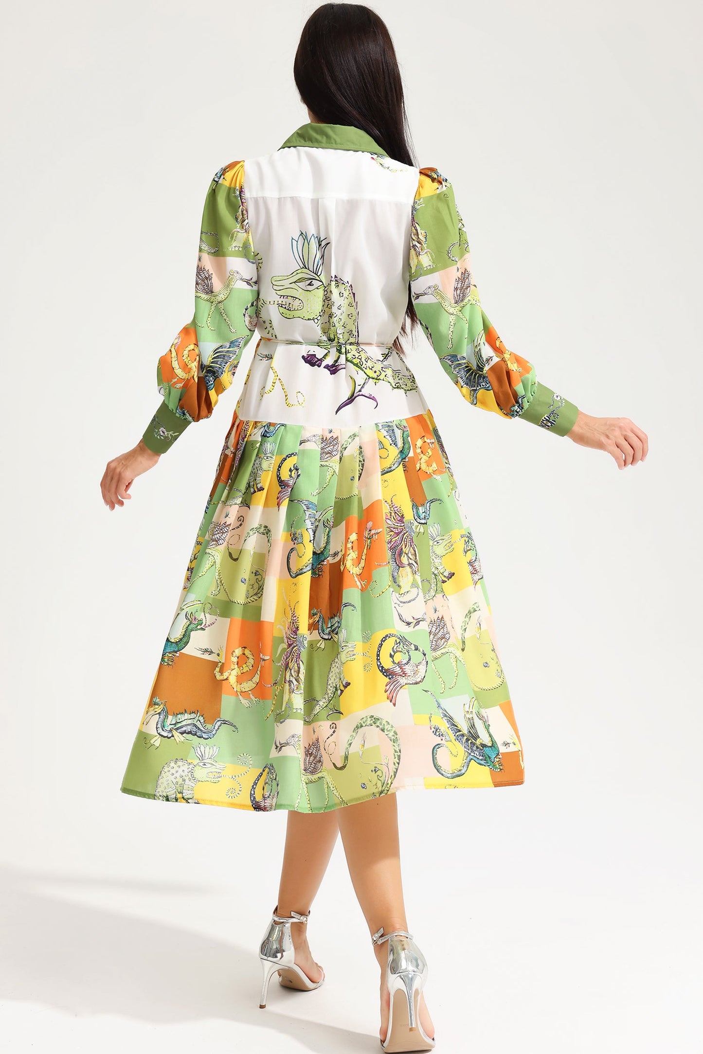 Animal Print Long Sleeve Lace Up Midi Dress