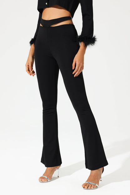 High Waist Exposed Waist Slim Bootstrap Casual Pants