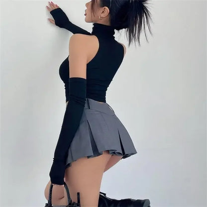 2025 New Spicy Girls Y2k Tops Oversleeve Sexy Turtleneck Tank Top for Women’s Slim Fit Short tshirt Skinny Streetwear Crop Top