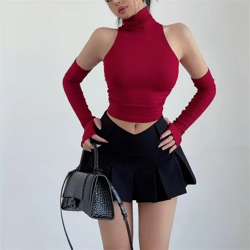 2025 New Spicy Girls Y2k Tops Oversleeve Sexy Turtleneck Tank Top for Women’s Slim Fit Short tshirt Skinny Streetwear Crop Top