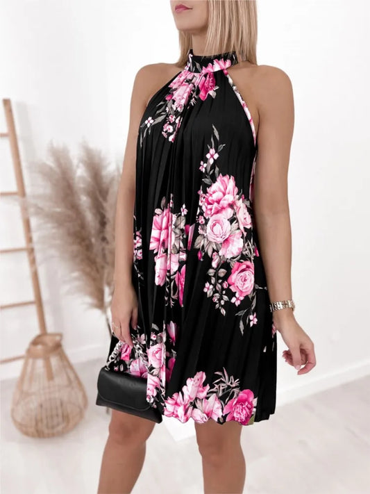 2025 Print Sleeveless Pleated Casual Sexy Off Shoulder Mini Dress Elegant Boho Beach Vestidosn Ms Chuh Summer Dresses For Women