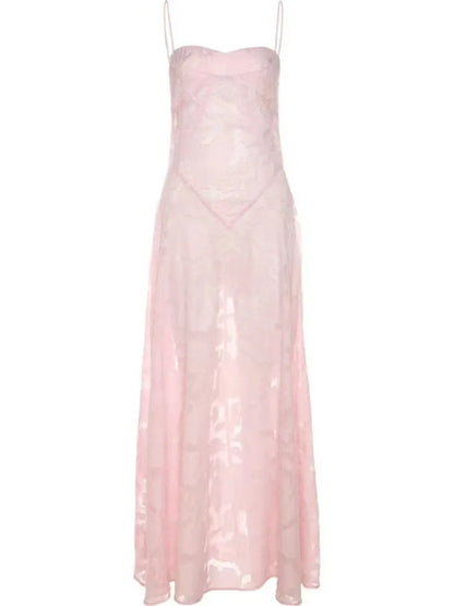 2025 Summer New Dresses For Women Spaghetti Strap Lace Hollow Out Low Cut Sexy A-lin Long Dress Beach Vacation Fashion Vestidos