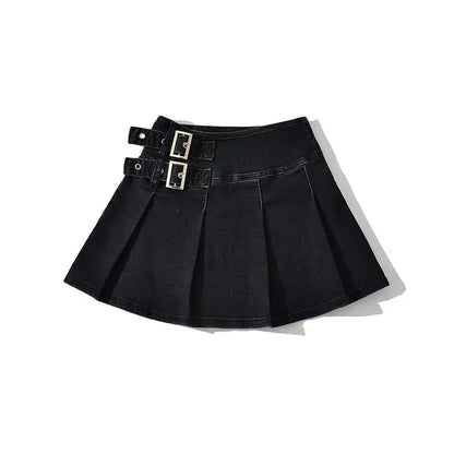 2025 Summer New  Denim Y2k Skirt with Pleats and Belt 90s E-girl Korean Skirts For Women High Street Jeans Short Bottom