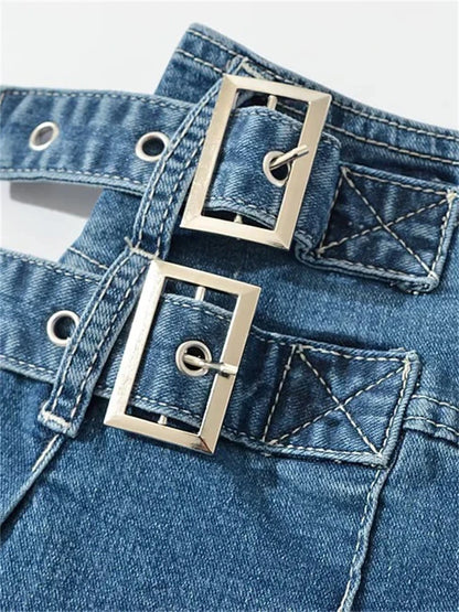 2025 Summer New  Denim Y2k Skirt with Pleats and Belt 90s E-girl Korean Skirts For Women High Street Jeans Short Bottom