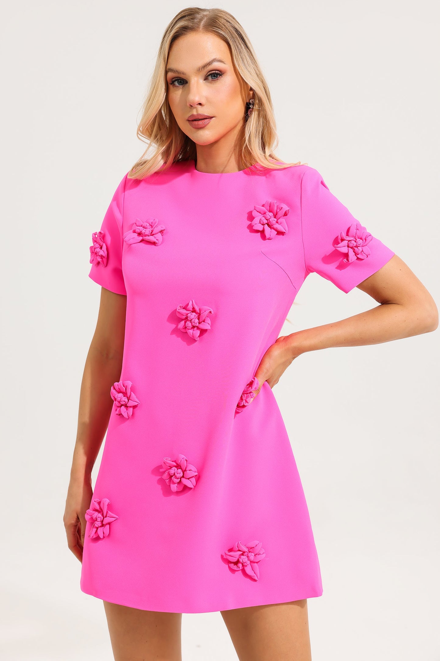 Minivestido de manga corta con estampado floral 3D 