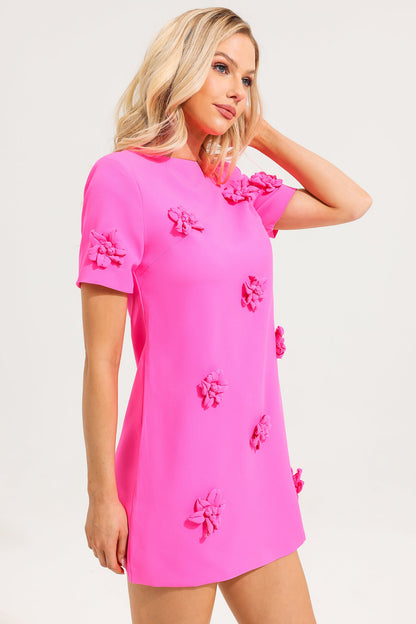 Minivestido de manga corta con estampado floral 3D 