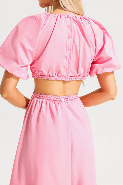 Capucine Puff Sleeve Midi Dress Pink