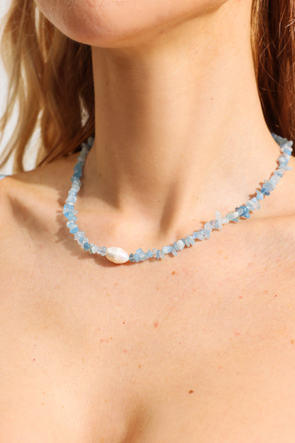 Crushed Sapphire Faux Pearl Necklace